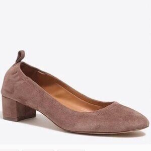 J. Crew Anya Suede Block Heel Pumps Neutral Warm Walnut